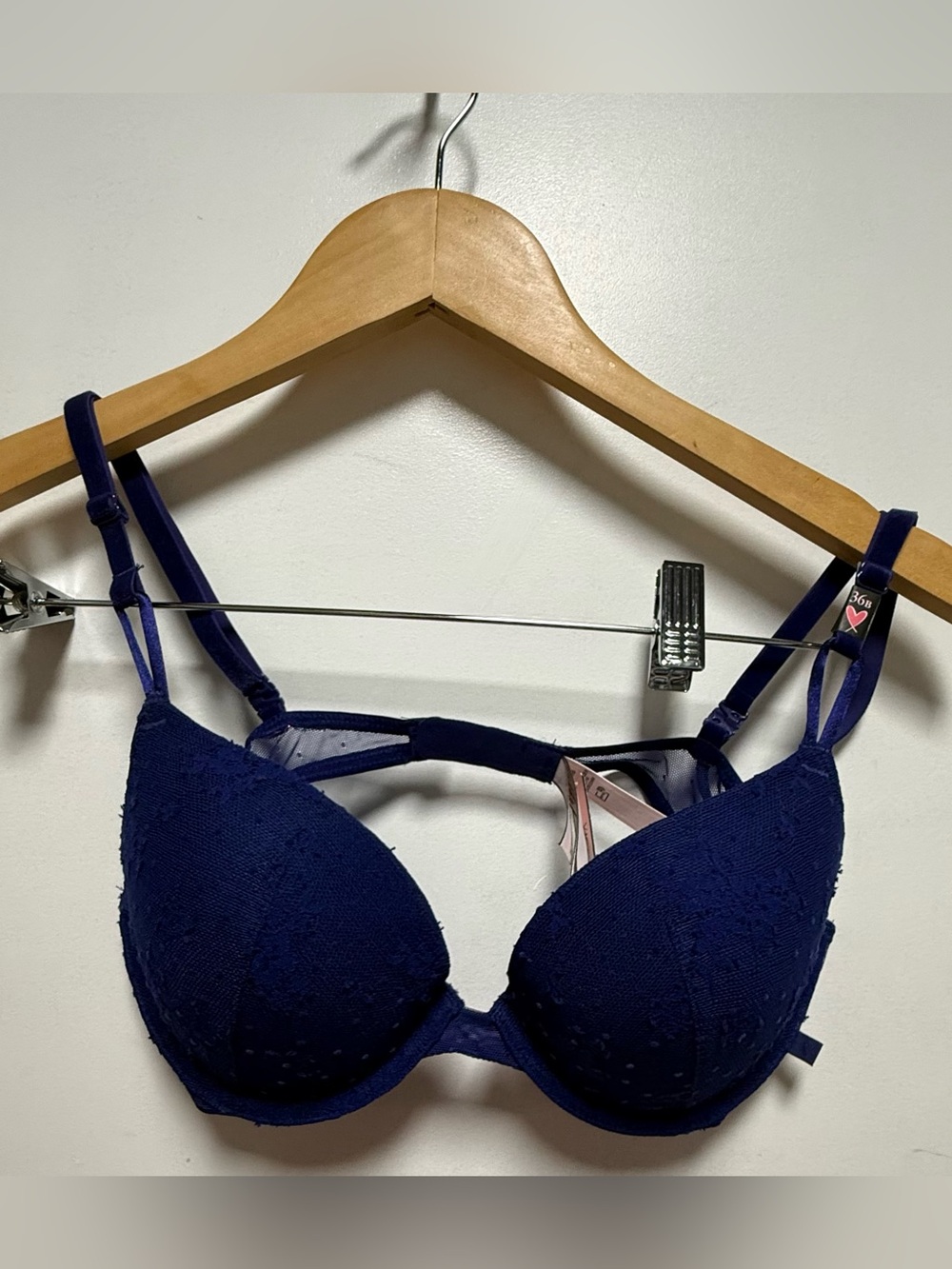 Victoria's Secret Navy Lace Push-Up Bra with Strappy Detail 36B